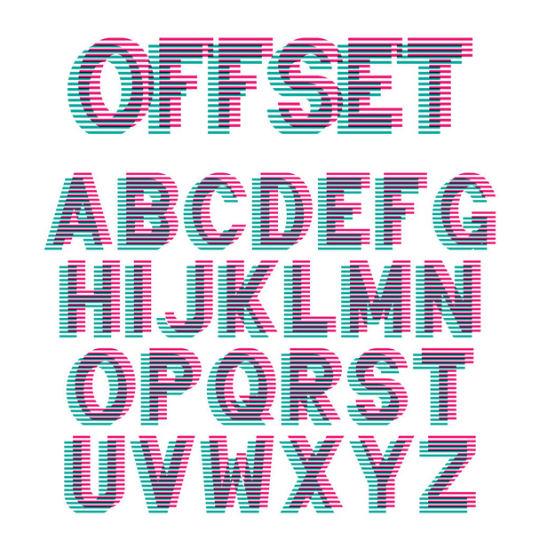 Декоративные буквы алфавита с эффектом смещения печати. Векторный шрифт
. - Вектор,изображение