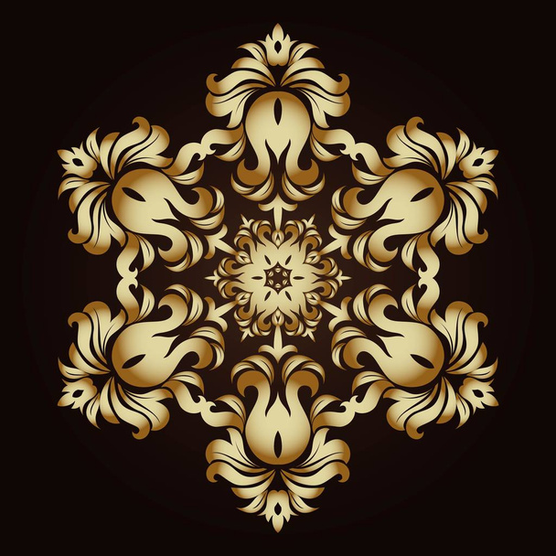 Golden ornament element in the form of a mandala. Ancient mandalas, elements of the mandala. Oriental pattern with mandala, vector illustration on dark background - Vector, Image