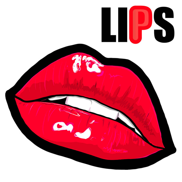 Rote Lippen Retro-Symbol isoliert auf weißem Hintergrund. Vektorillustration. - Vektor, Bild