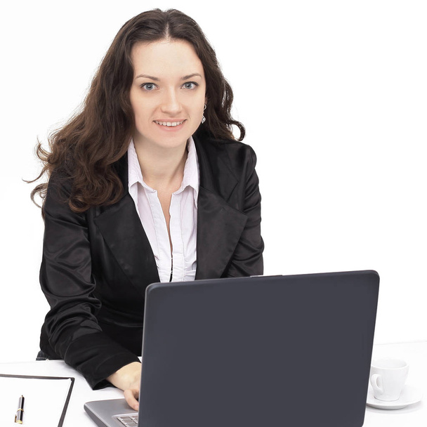 business woman working on laptop,sitting at her Desk - Фото, изображение