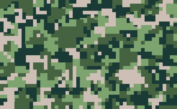Digital pixel camouflage, seamless texture. Military modern uniform. Green woodland camo, repeat print. Vector background - Vector, Image