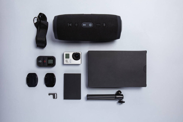 Gadgets and different devices with empty screenes mockup set. Flat lay style. - Fotografie, Obrázek