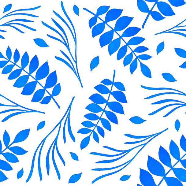 Watercolor blue leaf texture, seamless texture - 写真・画像