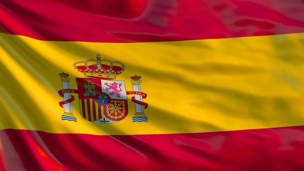 スペインの国旗。スペインの国旗を振っての 3 d イラストレーション - 写真・画像