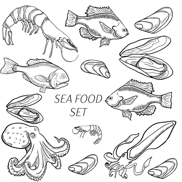 Set of sea food products - Вектор, зображення