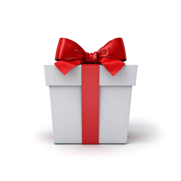 Подарункова коробка або подарункова коробка з червоною стрічкою та бантом ізольовані на білому тлі з тіньовим 3D рендерингом
 - Фото, зображення