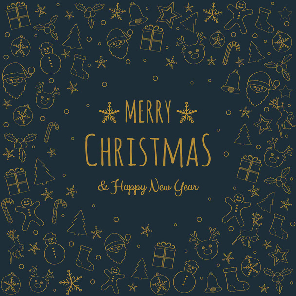 Buon Natale e Felice Anno Nuovo - biglietto di auguri con ornamenti disegnati a mano. Vettore
. - Vettoriali, immagini