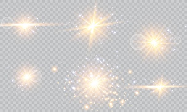 Valoefekti. Vektorikuvitus. Joulun välähdysidea. Vektori havainnollistaa abstrakteja valosäteitä. Joukko tähtiä, valo ja säteily, säteet ja kirkkaus
. - Vektori, kuva