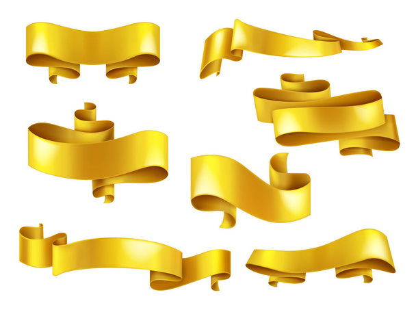 Copyspace 現実的なベクトルのセットと金色のリボン - ベクター画像