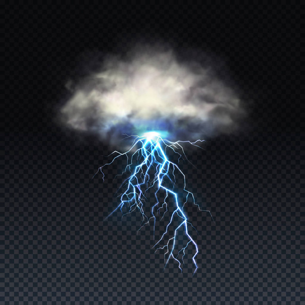 Vector realistic blue lightning with grey cloud - Vektor, Bild