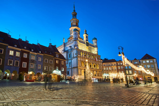 Renaissance town hall and christmas decorations in city of Poznan - Photo, Image