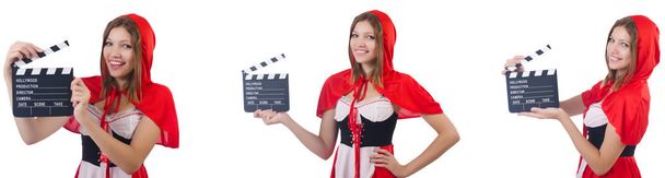 Nuori nainen tarjoilija elokuvan hallituksen eristetty valkoinen
  - Valokuva, kuva