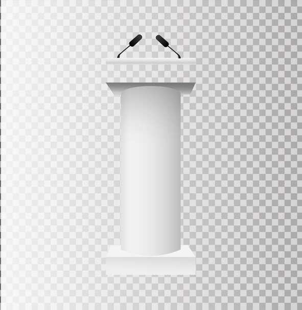 White Podium Tribune trybuny stoi z mikrofonami na przezroczyste tło - Wektor, obraz