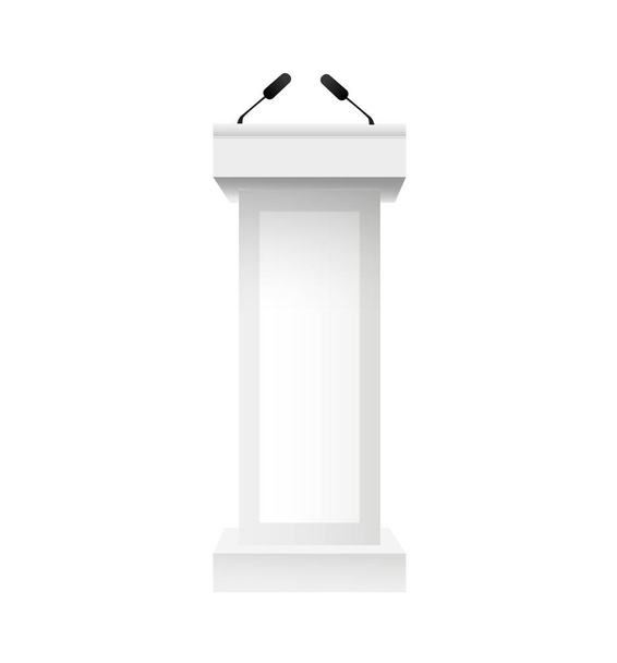 Vector White Podium Tribune Rostrum Stand with Microphones Isolated - Vector, Image