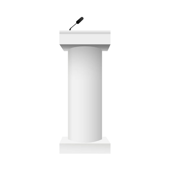 Set Vector White Podium Tribune Rostrum Stand with Microphones Isolated - Vector, Image