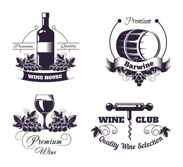 Πρότυπα λογότυπο σπίτι λέσχη κρασιού ή γραμμή ετικετών σετ - Διάνυσμα, εικόνα