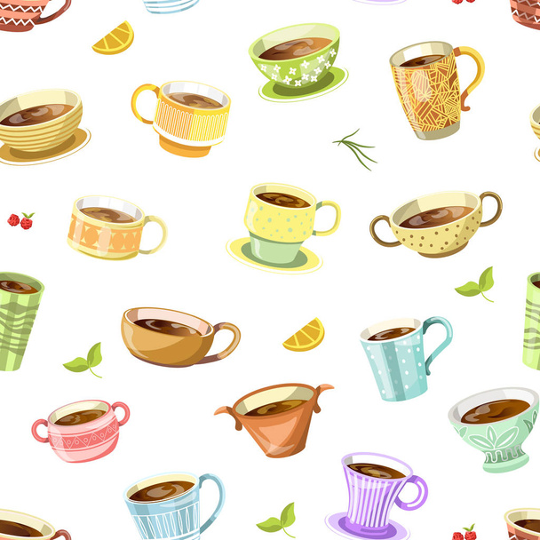 Coffee or tea in cup seamless pattern, vector - Вектор,изображение