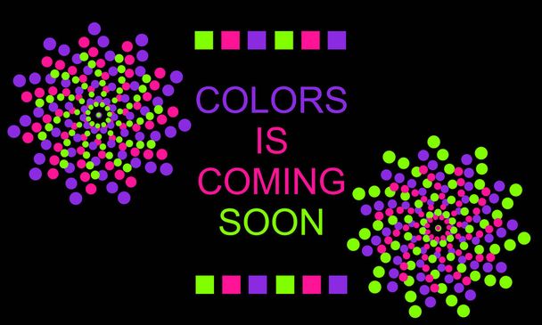 Renkleri isteğe göre Coming Soon. Renkler eğilimleri 2019. Yeşil, pembe ve mor noktalar. - Vektör, Görsel