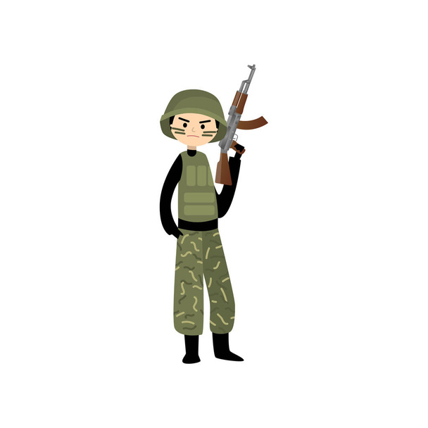 Katonai ember egységes, kemény kalap és harci festék vonatok harci készségek. - Vektor, kép