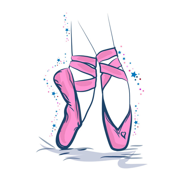 Hand getekend ballet danser benen in pointe-schoen. Schets. Vectorillustratie. - Vector, afbeelding
