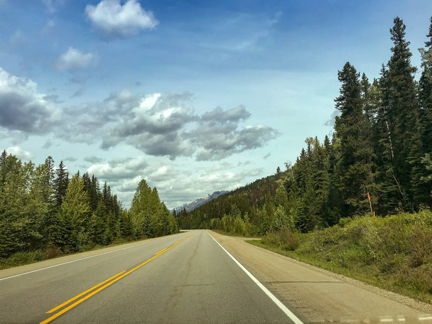 EN ROUTE BANFF TO JASPER, CANADA: Пустое шоссе на дороге из Банфа в Джаспер
. - Фото, изображение