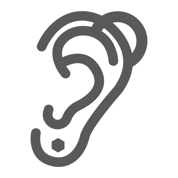 Oído piercing icono de glifo, joyas y accesorios, señal de oreja perforada, gráficos vectoriales, un patrón sólido sobre un fondo blanco
. - Vector, Imagen