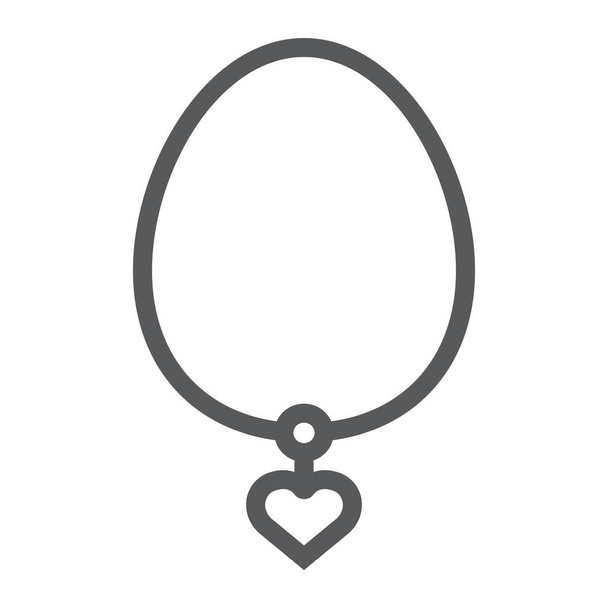 Nyaklánc szív ikonján, ékszerek és a lánc, medál jel, vektorgrafikus, lineáris szerkezet egy fehér háttér. - Vektor, kép