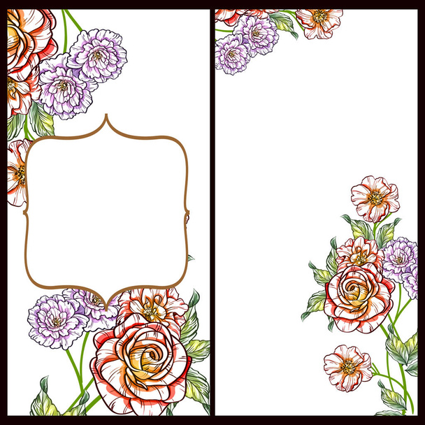 Vintage style flower love cards set. Floral elements and frames. - Vektor, obrázek