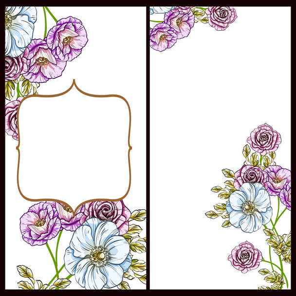 Vintage style flower love cards set. Floral elements and frames. - Vecteur, image