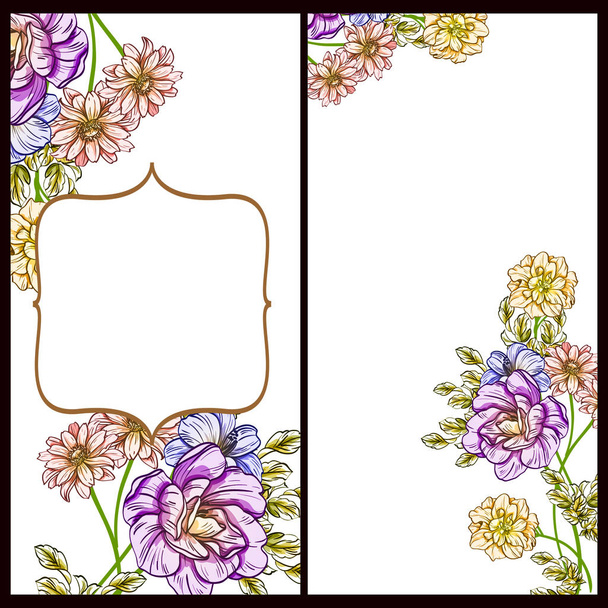 Vintage style flower love cards set. Floral elements and frames. - Διάνυσμα, εικόνα