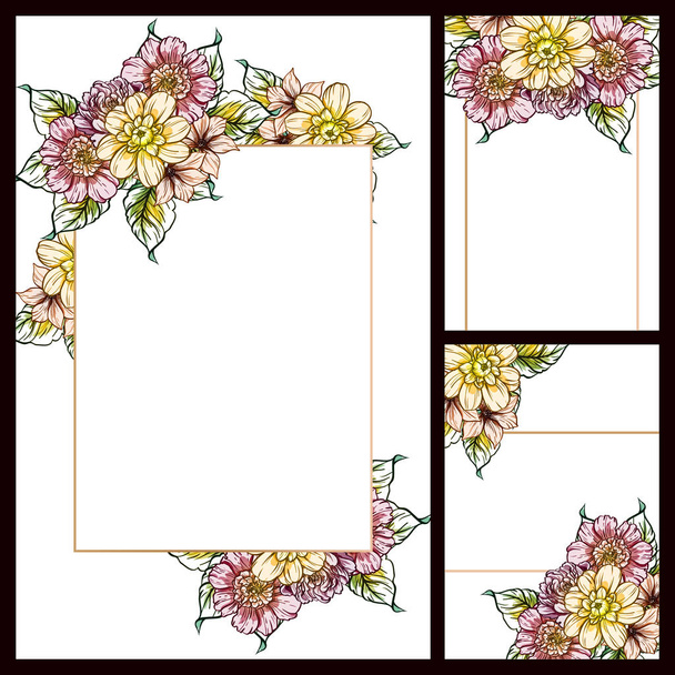 Vintage style flower love cards set. Floral elements and frames. - ベクター画像