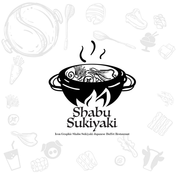 Shabu sukiyaki λογότυπο εικονίδιο γραφικών ιαπωνικό εστιατόριο με μπουφέ - Διάνυσμα, εικόνα