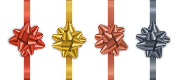 Collection d'arc de ruban de Noël, emballage réaliste de tissu de boîte cadeau de vacances de couleur métallique sur fond isolé
 - Vecteur, image