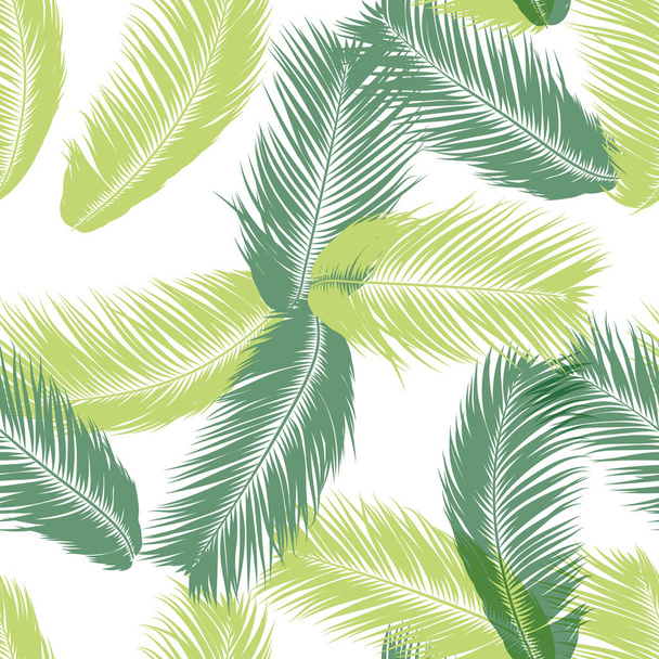 ベクトルの羽。エキゾチックなジャングルの植物で熱帯のシームレスなパターン。ココナッツ ツリーの葉。シンプル夏背景。イラスト Eps 10。シルエットやハワイアン葉ヤシの木のベクターを羽します。. - ベクター画像