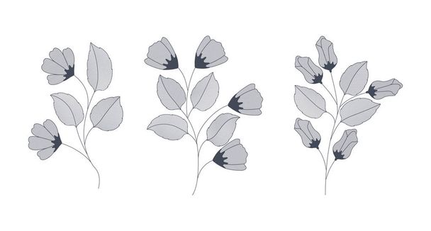 set of monochrome flowers - Vector, Image