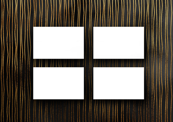 Το πρότυπο mock-up επαγγελματική κάρτα με χρυσό glitter κυματιστή γραμμή μοτίβο μόδα σκούρο χαρτί υπόβαθρο - Φωτογραφία, εικόνα