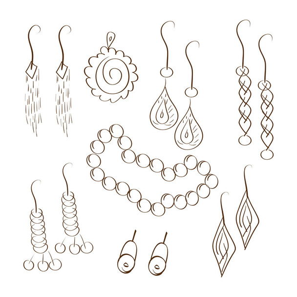 Bijouterie. Jewellery. Chain earrings. Set. Sketch, Doodle. On a white background. - Vector, Image