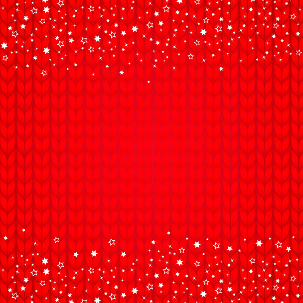 Πλεκτό κόκκινο φόντο. Πουλόβερ κλείνω πάνω θέα με αστέρια νιφάδες χιονιού - Διάνυσμα, εικόνα