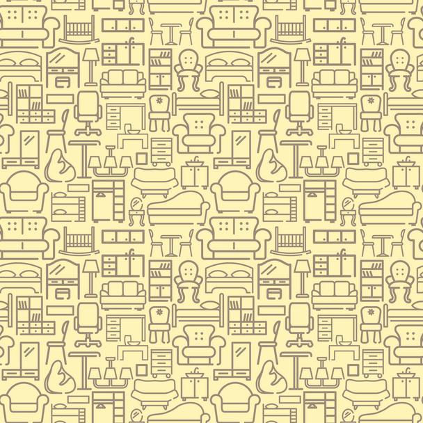 Seamless pattern with outlines of the furniture - Vector, Image