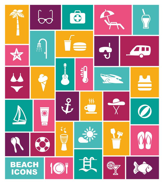 Комплект икон на тему пляжного отдыха
 - Вектор,изображение
