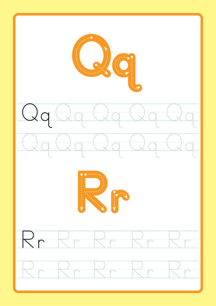 ABC Hoja de trabajo de trazado de letras del alfabeto con letras del alfabeto. Práctica básica de escritura para niños de jardín de infantes A4 papel listo para imprimir ilustración vectorial
 - Vector, Imagen