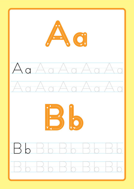アルファベットの Abc アルファベット文字トレース ワークシート。幼稚園子供 A4 紙ベクトル図を印刷する準備ができての基本的なライティング - ベクター画像