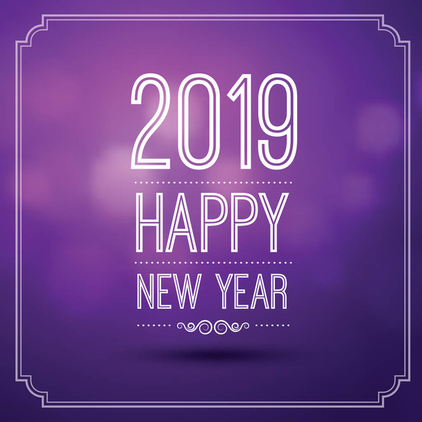 happy new year 2019 in violet bokeh pattern background with vintage frame,vector illustration - ベクター画像