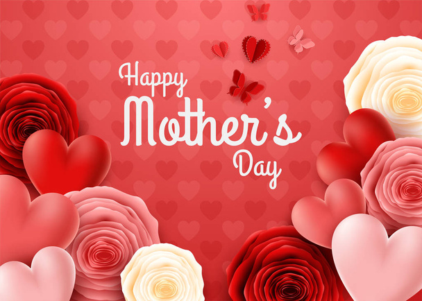 Happy Mother's Day met rose en harten achtergrond - Vector, afbeelding