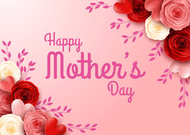 Boldog anyák napja rózsaszirom háttérrel - Vektor, kép