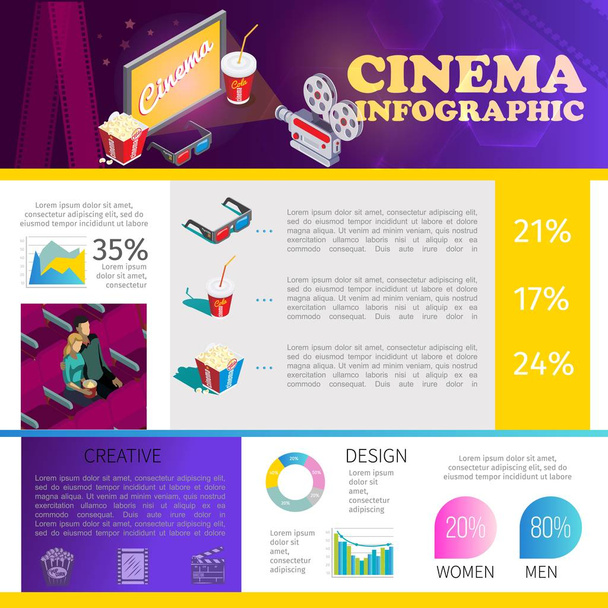 Isometric Cinematography Infographic Template - Вектор,изображение