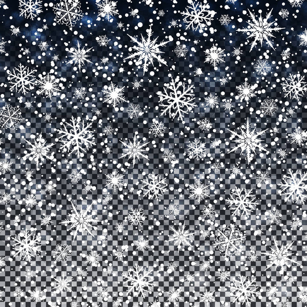 Vallende sneeuw geïsoleerd op transparante achtergrond. Kerst abstracte achtergrond. Vectorillustratie - Vector, afbeelding