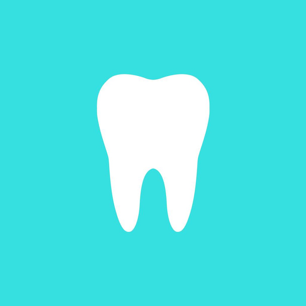 Vector flat simple style illustration of a white tooth silhouette icon isolated on blue backdround - medical, dentist related graphic  - Vector, afbeelding