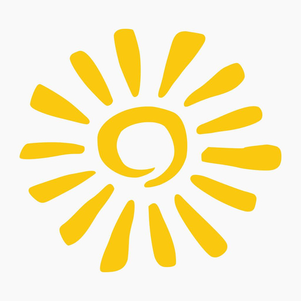 Vektor Hand gezeichnet einfache grundlegende Stil Illustration einer schönen gelben Sonne isoliert auf weißem Hintergrund - Vektor, Bild