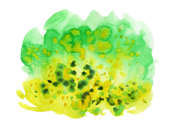Green and yellow Watercolor spot, isolated on a white background.   Hand-drawn illustration. - Foto, immagini